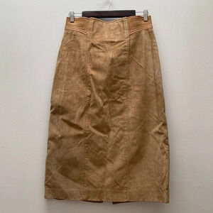 VINTAGE - Tan 1980s High Waisted Leather Suede  Pencil Skirt